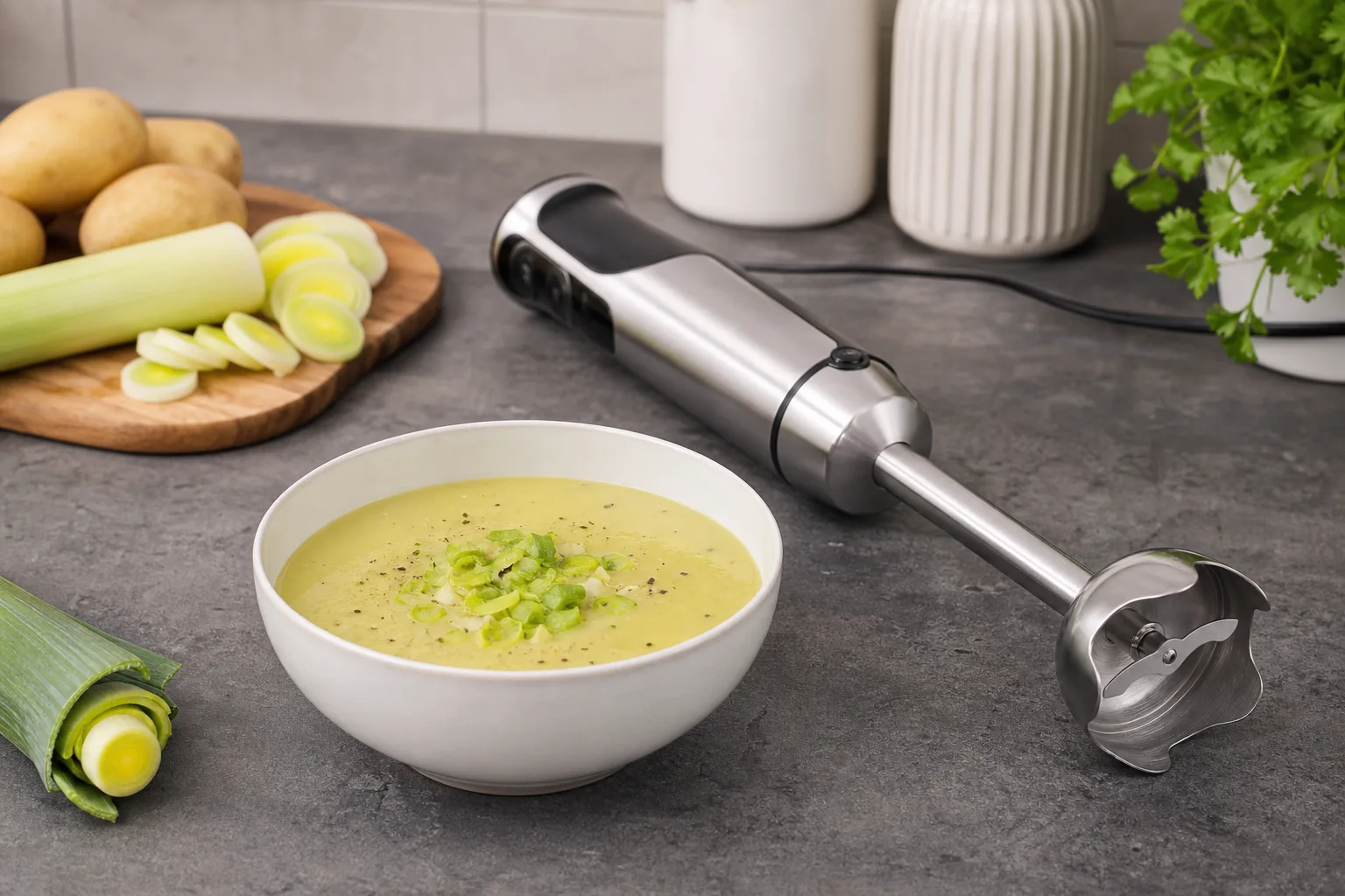 Kartoffel-Lauch-Suppe mit Stabmixer