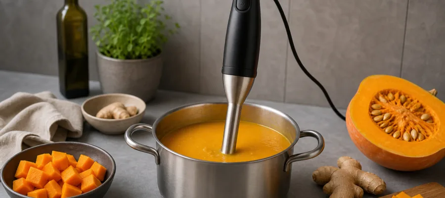 Kuerbis-Ingwer-Cremesuppe mit Stabmixer