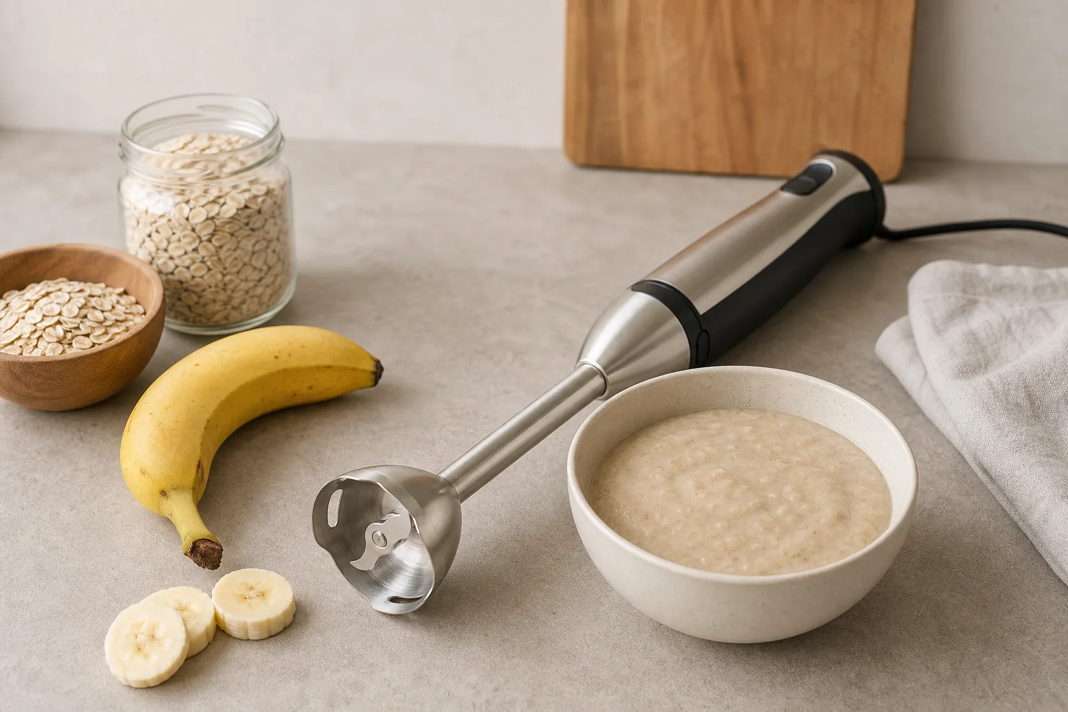 Hafer-Bananen-Brei mit Stabmixer