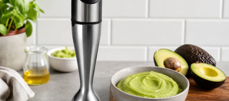 Sanftes Puerieren mit dem Stabmixer von empfindlichen Zutaten wie Avocados